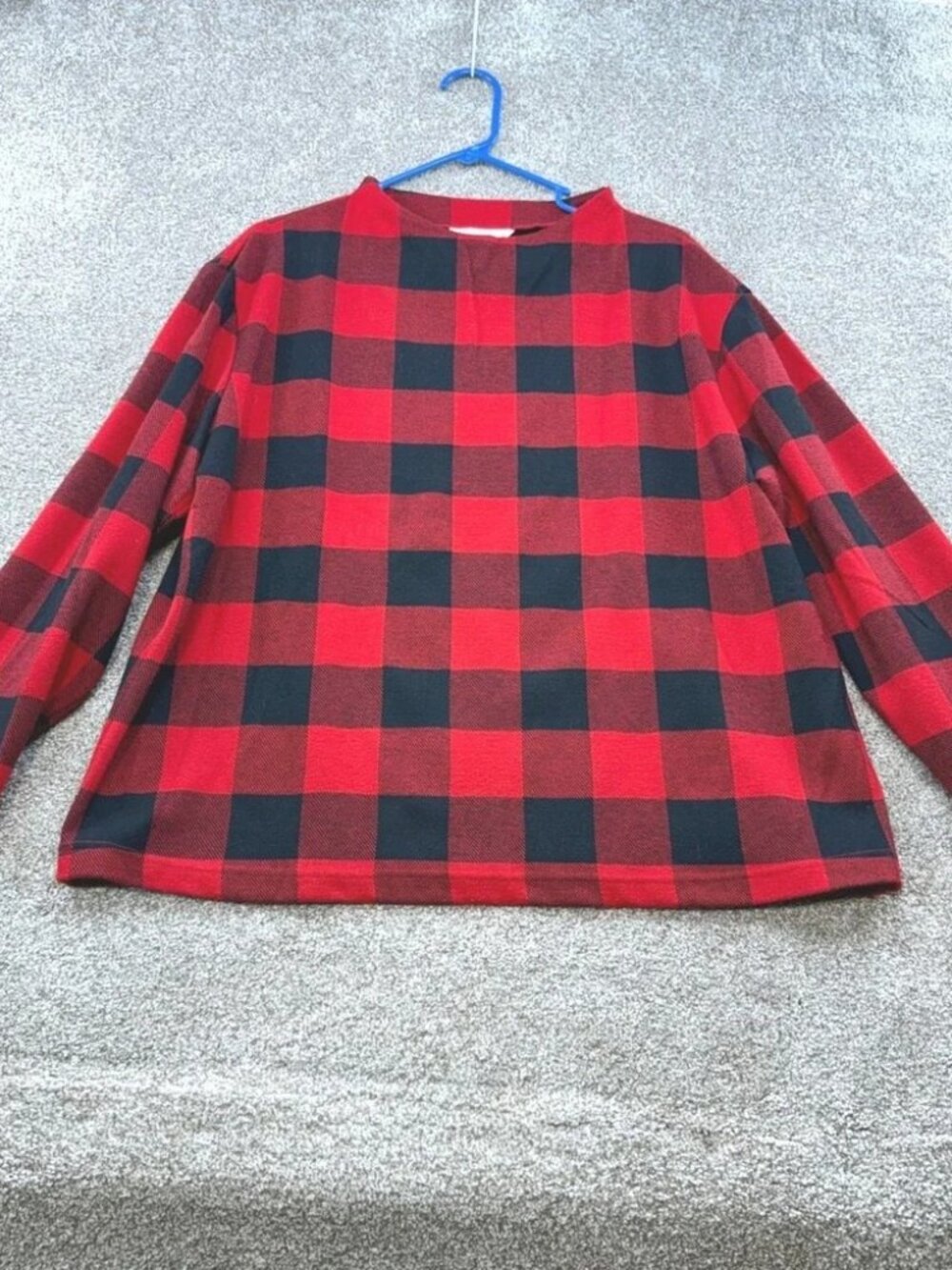 Christopher & Banks Womens XL Red Black Buffalo Plaid Mock Neck Long Sleeve Top